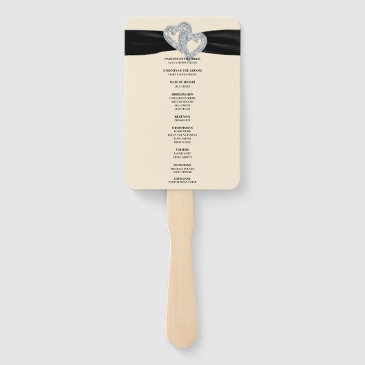 Zwart lint diamanten harten bruiloft programma fan handwaaier (Achterkant)