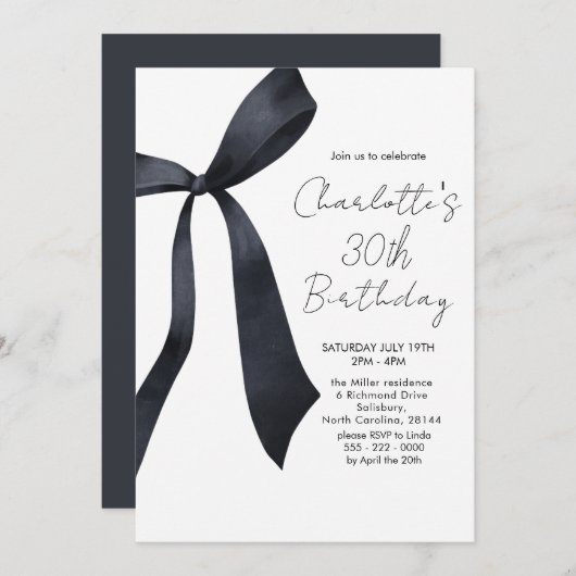 Zwart lint Elegant 30ste verjaardag Kaart (Voorkant / Achterkant)