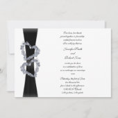 Zwart lint en diamanten harten bruiloft uitnodigin kaart (Voorkant)