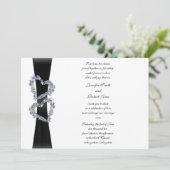 Zwart lint en diamanten harten bruiloft uitnodigin kaart (Staand voorkant)