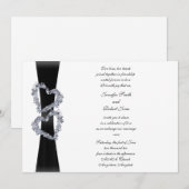 Zwart lint en diamanten harten bruiloft uitnodigin kaart (Voorkant / Achterkant)