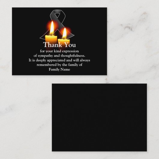 Zwart lint en kaars na de begrafenis Dank u Notitiekaartje (Voorkant / Achterkant)