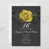 Zwart lint & Geel Rose ELKE KLEUR Uitnodigingen (Voorkant)