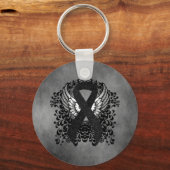 Zwart lint met vleugels sleutelhanger (Voorkant)