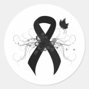 Zwart lint met vlinder ronde sticker