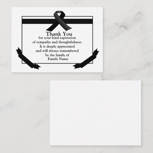 Zwart lint na begrafenis bedankkaart notitiekaartje (Voorkant / Achterkant)