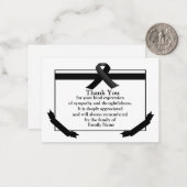 Zwart lint na begrafenis bedankkaart notitiekaartje (Voorkant / Achterkant in situ)