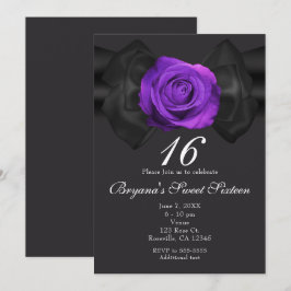 Zwart lint & Paarse Roos ELKE KLEUR Uitnodigingen