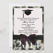 Zwart Lint Sneeuw Leopard Afstuderen Invitation Kaart (Voorkant)