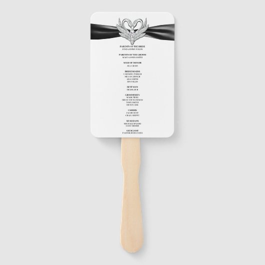 Zwart lint zilveren zwaan bruiloft programma fans handwaaier (Achterkant)