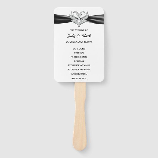 Zwart lint zilveren zwaan bruiloft programma fans handwaaier (Voorkant)