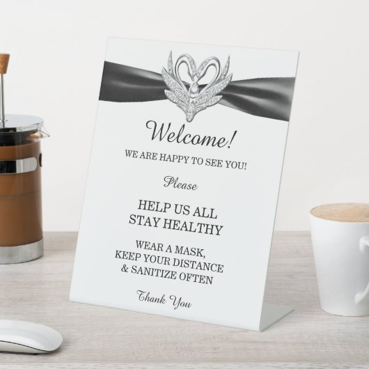 Zwart Lint Zilveren Zwanen Bruiloft Veiligheid Reclamebord Met Voetstuk (Insitu)