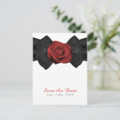 Zwart lintje en rode roze legant sparen de datum aankondigingskaart (Staand voorkant)