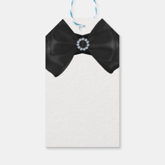 Zwart lintkoolstof Bow & diamanten Elegant Chic Gl Cadeaulabel (Achterkant)