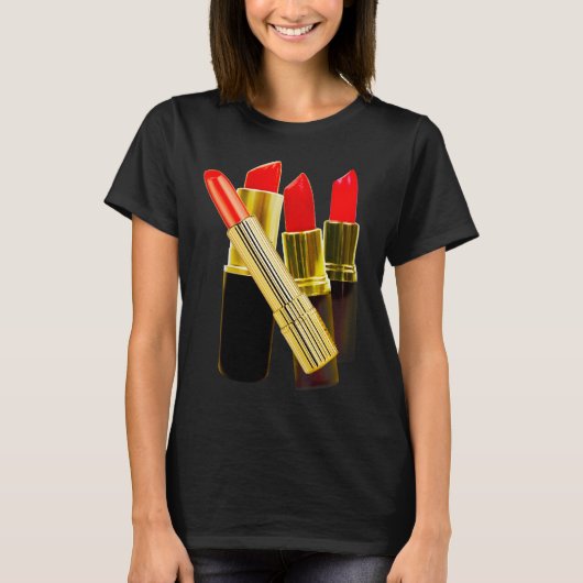 Zwart lipstick T-shirt - Lang gestroomlijnd (Voorkant)