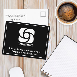 Zwart logo bedrijf grand opening briefkaart
