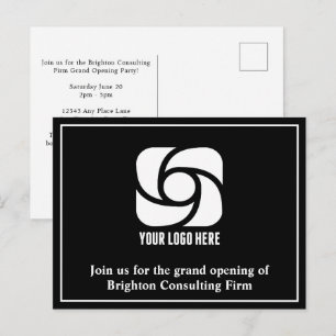 Zwart logo bedrijf grand opening briefkaart