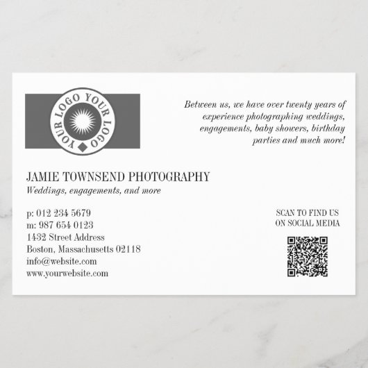 Zwart Logo Collage Professionele Fotograaf QR Flyer (Achterkant)