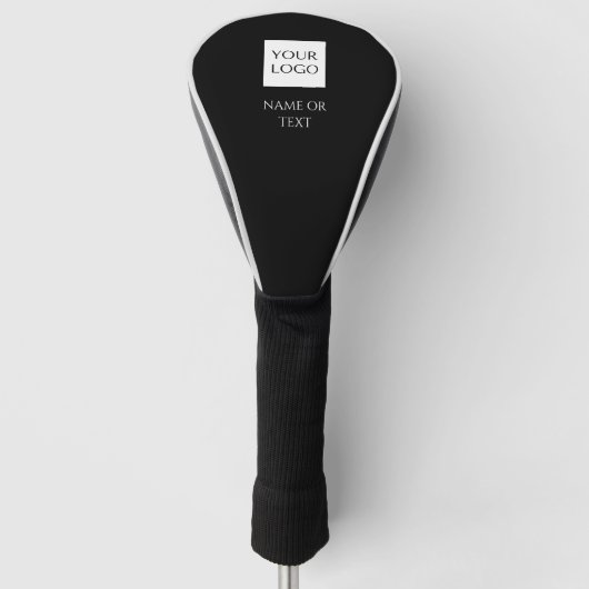 Zwart logo golf driver met bedrijfslogo golfheadcover (Voorkant)