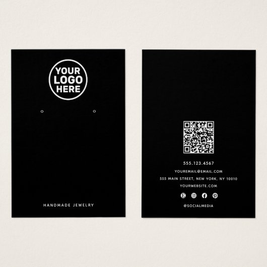 Zwart Logo Oorbel Display Houder QR Code Visitekaartje (Voorkant /achterkant)