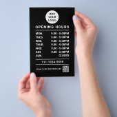 Zwart logo qr-code openingsuren bedrijf flyer (Hand)