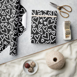 Zwart Love Hearts Patroon Inpakpapier Patroon