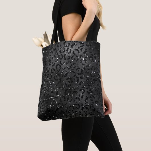 Zwart luipaardprint minimal dierpatroon tote bag (Dichtbij)