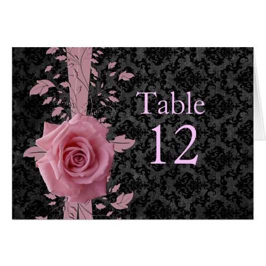 Zwart Luxe Damast Roze Roze Roze Tafel kaart (Voorkant Horizontaal)