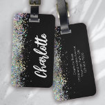 Zwart Luxe Holografische Glitter Gepersonaliseerd Bagagelabel<br><div class="desc">Verhoog je bagage met dit prachtige persoonlijke bagagelabel</div>