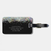 Zwart Luxe Holografische Glitter Gepersonaliseerd Bagagelabel (Achterkant horizontaal)