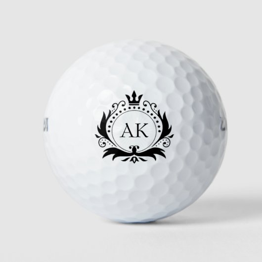 Zwart Luxe Kroon Monogram Golfballen (Voorkant)
