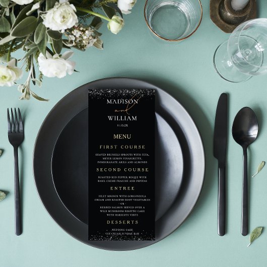 Zwart luxe weddenschappen met glitter menu