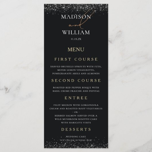 Zwart luxe weddenschappen met glitter menu (Voorkant)