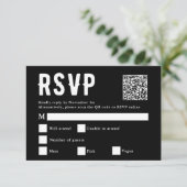 Zwart Maaltijd Keuze Bruiloft Scan QR Code RSVP-ka RSVP Kaartje (Staand voorkant)