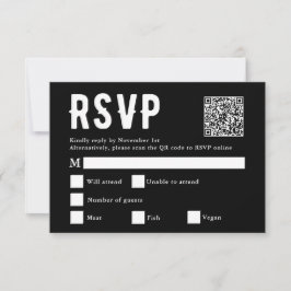 Zwart Maaltijd Keuze Bruiloft Scan QR Code RSVP-ka RSVP Kaartje