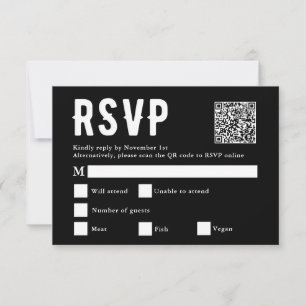 Zwart Maaltijd Keuze Bruiloft Scan QR Code RSVP-ka RSVP Kaartje