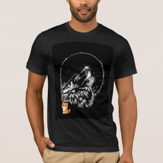 Zwart maan- en wolfshemdontwerp t-shirt