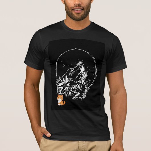 Zwart maan- en wolfshemdontwerp t-shirt (Voorkant)