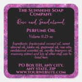 Zwart Magenta Glitter Parfum Roller Flessenlabel Vierkante Sticker (Voorkant)