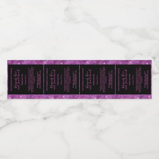Zwart Magenta Glitter Parfum Roller Flessenlabel Waterfles Etiket (Enkel label)