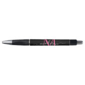 Zwart Magenta Roze Monogram Script Naam Stijlvol Pen (Voorkant)