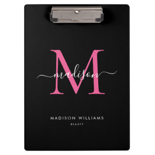 Zwart Magenta Roze Monogram Stijlvolle Script Naam Klembord