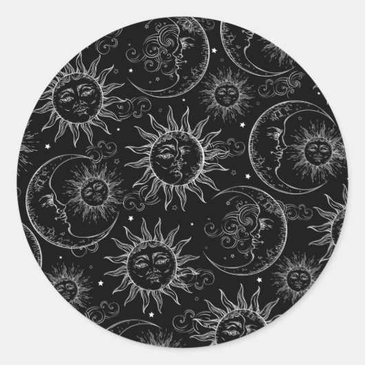 Zwart Magic  Hemelse Zon Maan Sterren Party Ronde Sticker (Voorkant)
