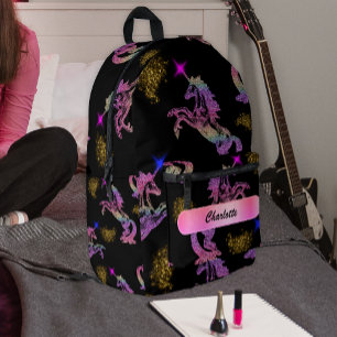 Zwart Magisch Regenboog Kristal Eenhoorns Bedrukte Rugzak