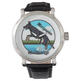 Zwart Malinois in Water Horloge