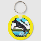 Zwart Malinois in Water Sleutelhanger (Voorkant)