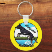 Zwart Malinois in Water Sleutelhanger (Achterkant)