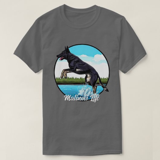 Zwart Malinois in Water T-shirt (Design voorkant)
