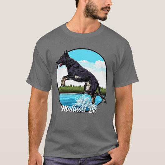 Zwart Malinois in Water T-shirt (Voorkant)