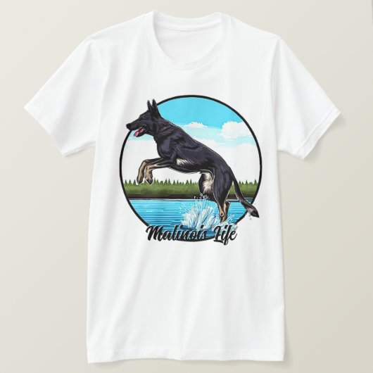 Zwart Malinois in Water T-shirt (Design voorkant)